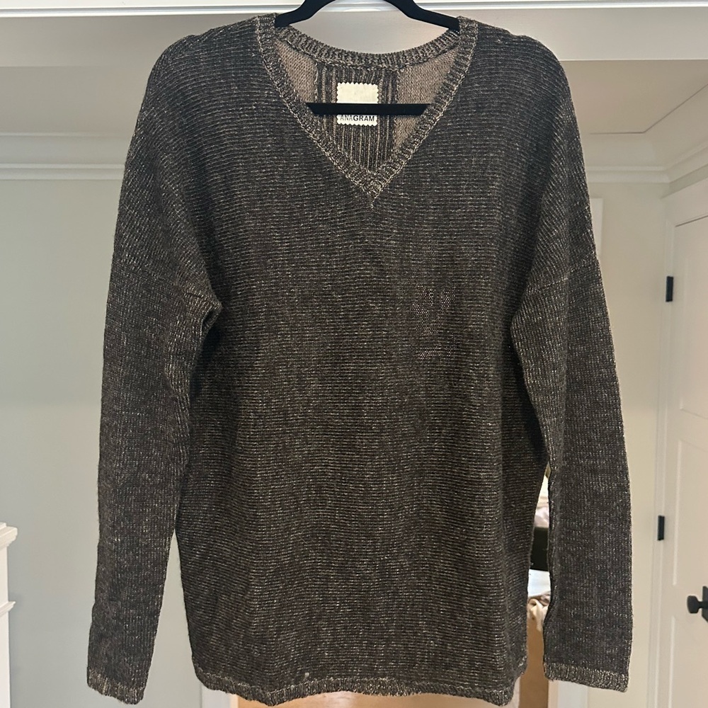 ANAGRAM Grey and Taupe Baby Alpaca Sweater - Size L. Super-cozy!